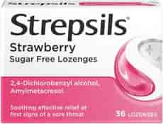 Strepsils Strawberry Sugar Free Lozenges for Sore Throat